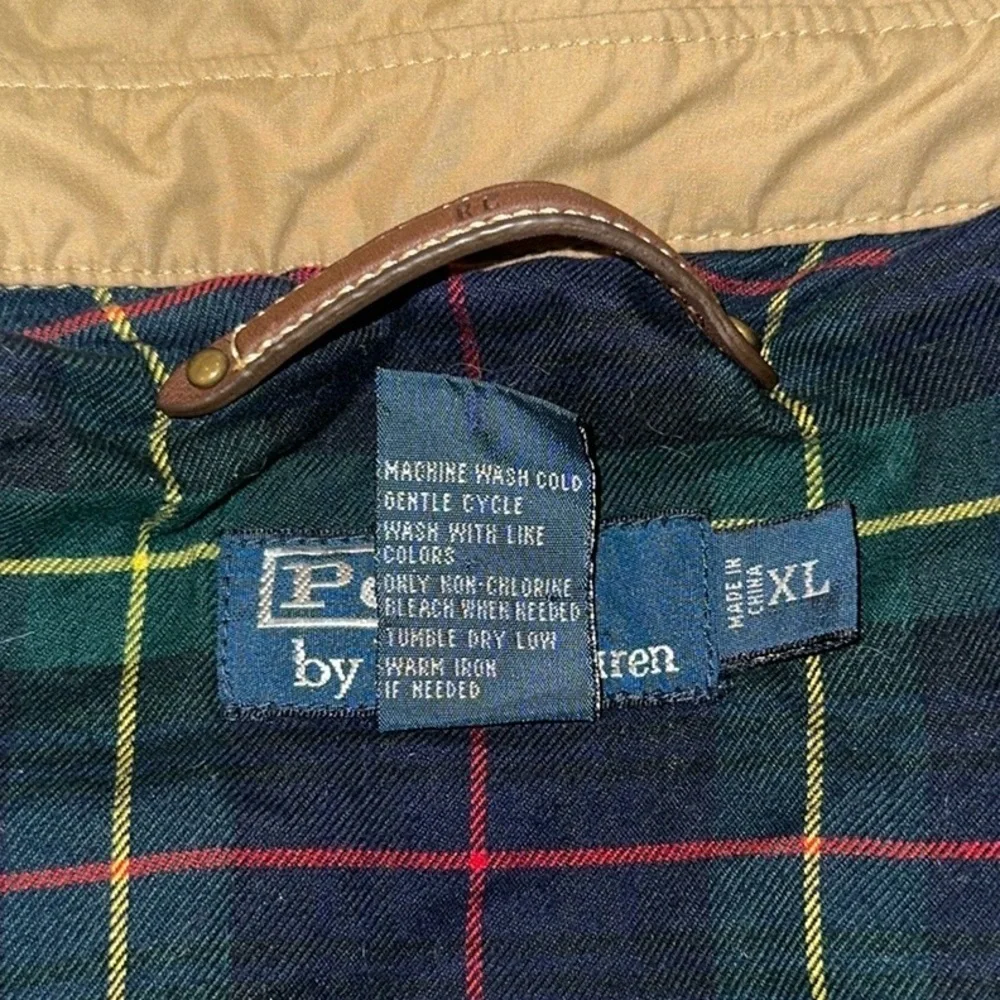 Vintage Men Khaki Polo Ralph Lauren Plaid Lined Bomber Jacket XL Designer Casual